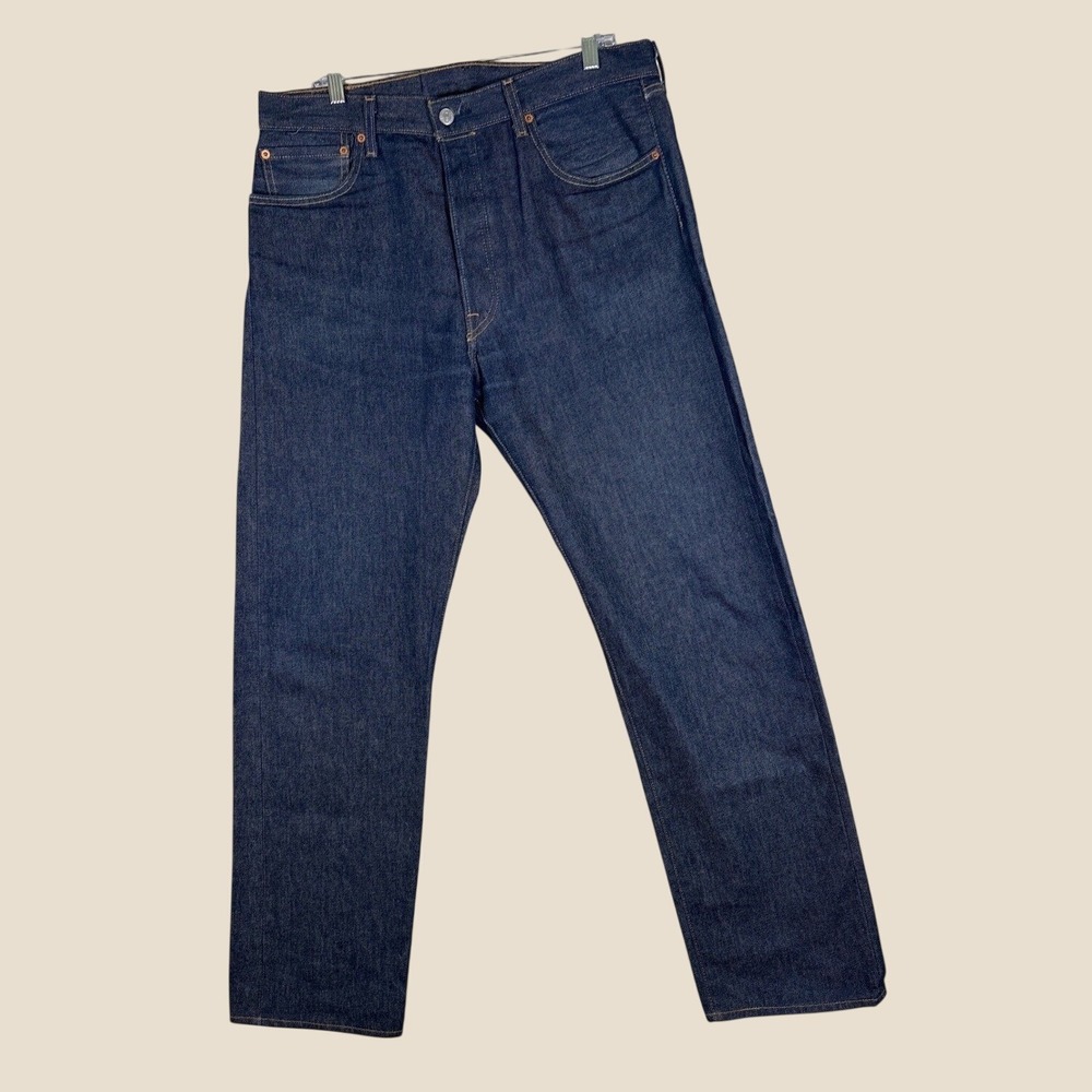 Levis 501 Original Fit Mens Jeans Dark Indigo Blue Straight Leg 36x34 Button Fly